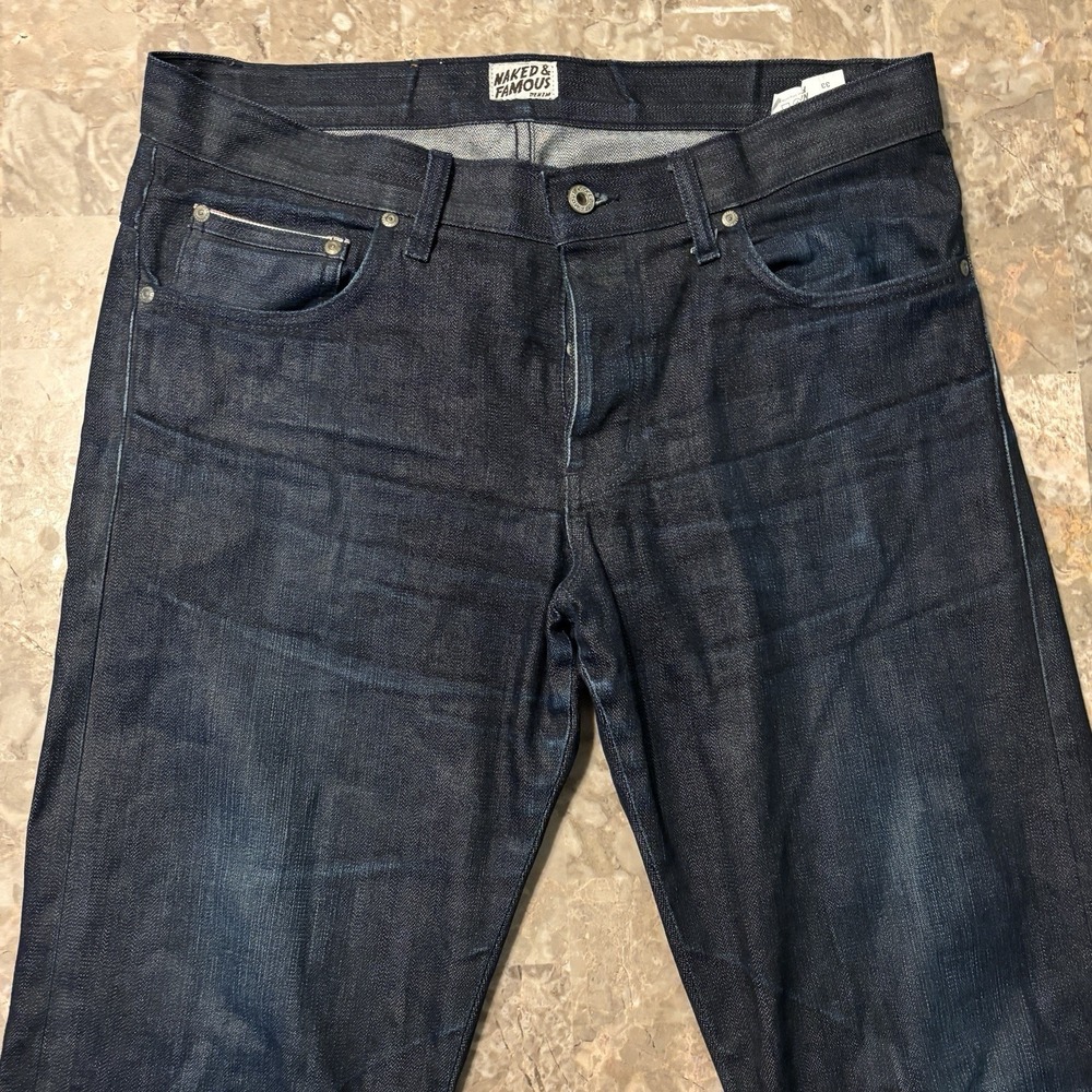 Naked And Famous Jeans Mens 33 (fits 36x36) Slim Guy Broken Twill Selvedge Fades
